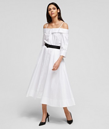 Bavlnené koše¾ové Tričkové šaty Karl Lagerfeld Cold Shoulder Shirt Dress